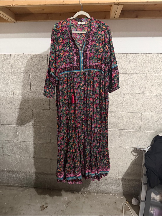 NATURAL LIFE Dresses & Skirts - NATURAL LIFE Floral Boho Maxi Dress - Pink, Green & Black